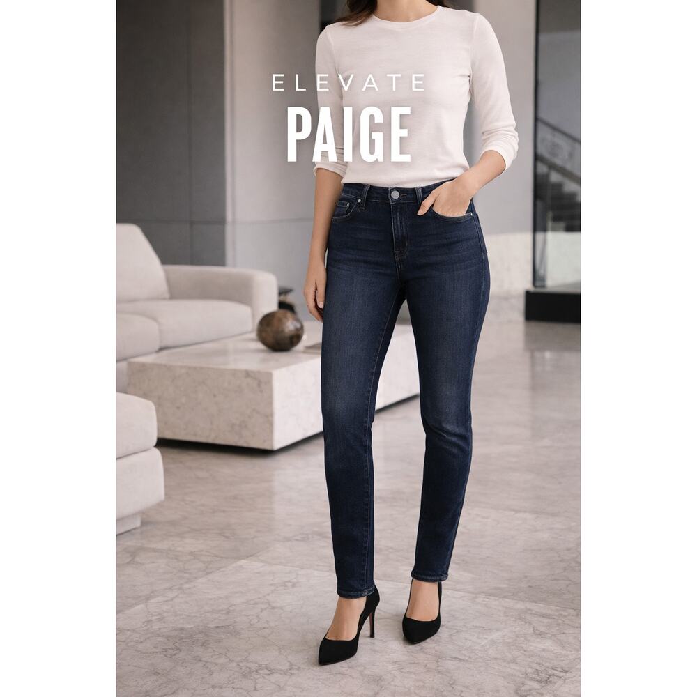 PAIGE skyline Ankle Peg Jeans Mid Rise Black Stretch Denim Size 25